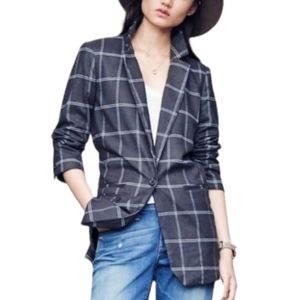 TROUVE Windowpane Plaid Charcoal Boyfriend Blazer Size Large